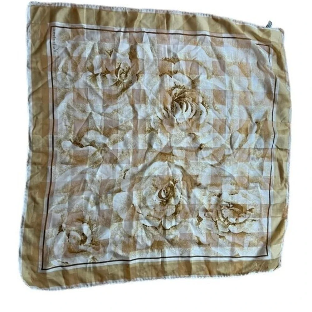 Vintage Terital Gruppo‎ Italian Scarf Beige Brown Rose Floral Pattern